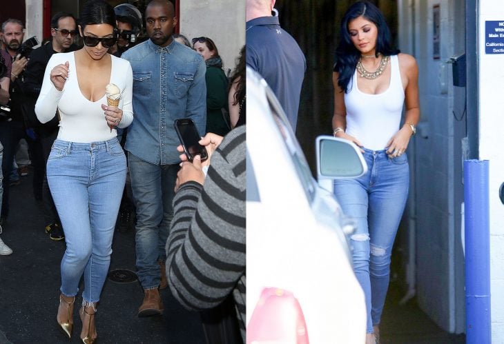 Comparación de Kim Kardashian y Kylie Jenner usando atuendos similares 