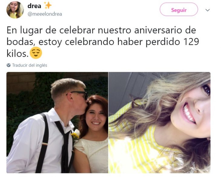 Comentario en twitter de una chica ue perdió peso después de que su esposo la abandonó