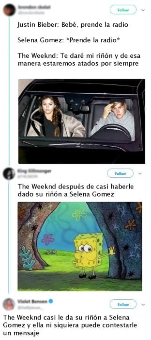 tuits sobre the weeknd y selena gomez