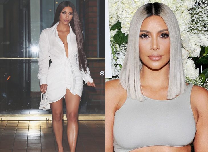 Kim Kardashian mostrando sus dos cambios de cabello 