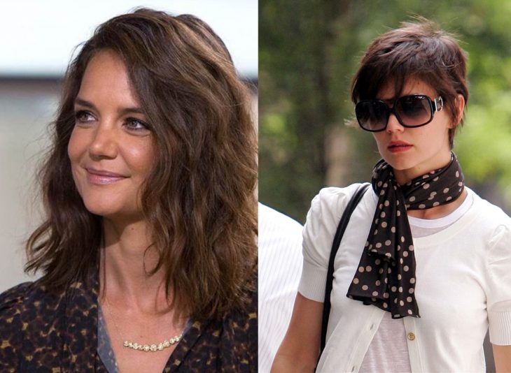 Katie Holmes mostrando sus dos cambios de cabello 