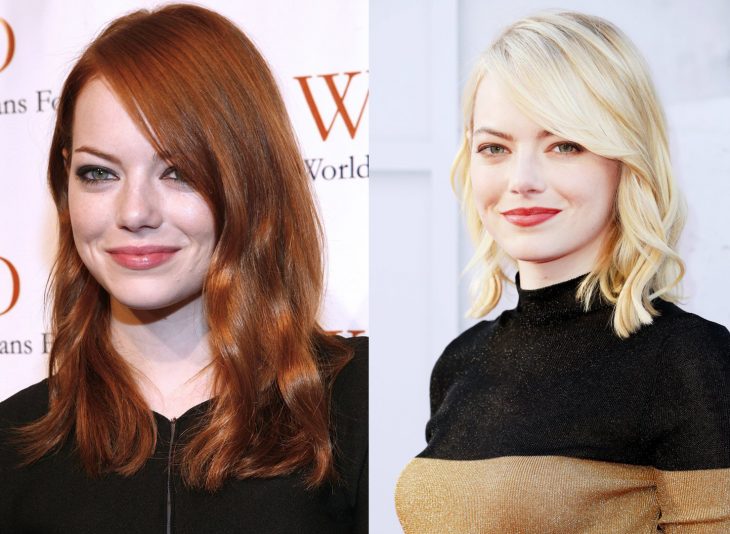 Emma Stone mostrando sus dos cambios de cabello 