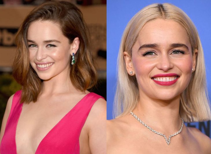 Emilia Clarke mostrando sus dos cambios de cabello 