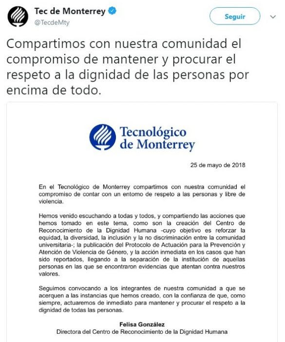 comunicado del Tec de Monterrey 