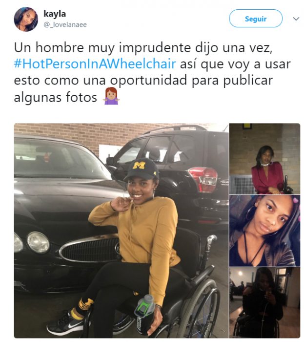 Comentario en twitter sobre personas que no son sexis en sillas de ruedas