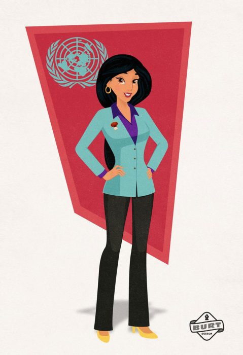 Ilustración de jazmine trabajando como representante de las naciones Unidas 