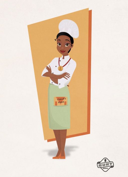 Ilustración de Tiana trabajandoc omo chef de cocina 