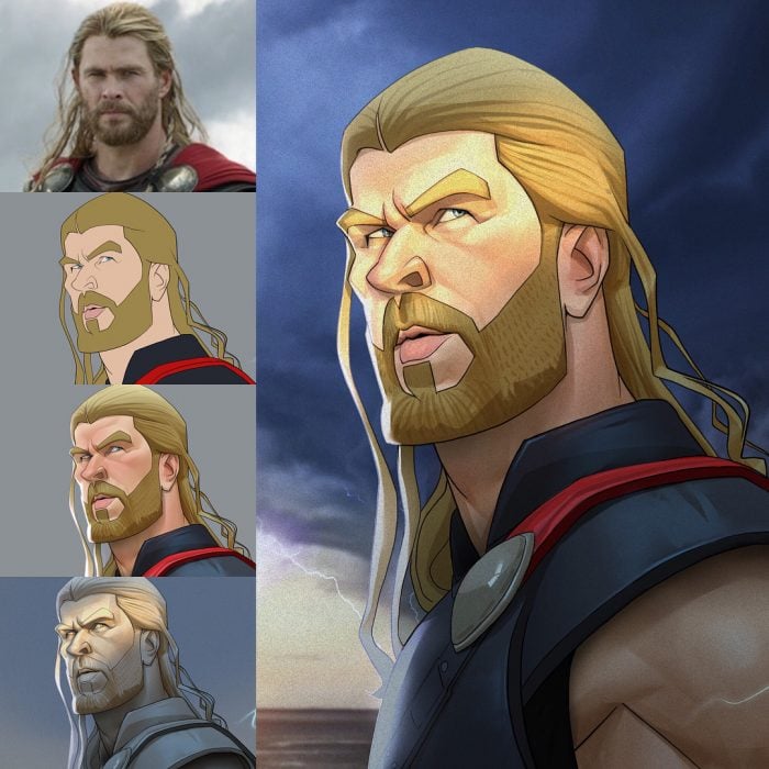 Thor dibujado como una caricatura 