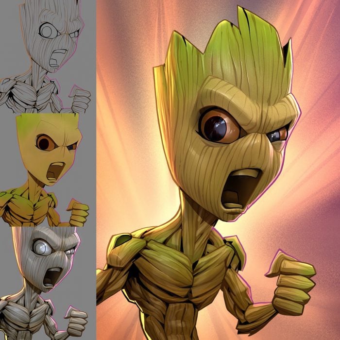 Groot dibujado como una caricatura 
