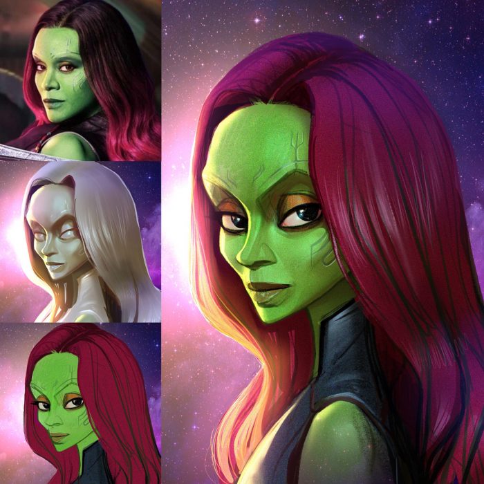 Gamora dibujado como una caricatura 