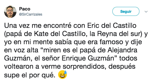 Comenatario en Twitter de personas que se toparon con un famoso en la calle 