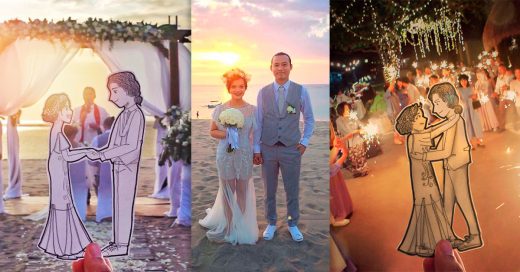 Cambió sus fotos de boda por dibujos animados de él y su novia, el resultado es adorable