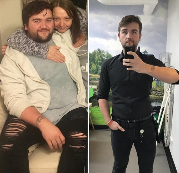 Hombre antes y después de bajar de peso 