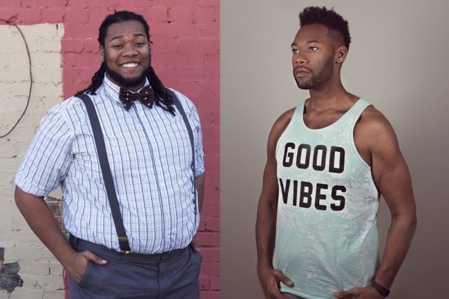 Hombre posando para una fotografía antes y después de bajar de peso