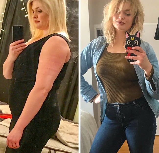 Chia tomando selfies de sí mismas antes y después de bajar de peso