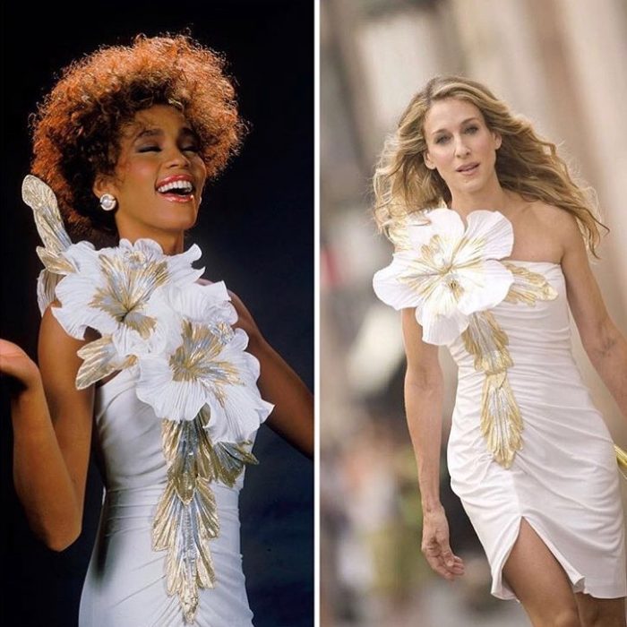 mujer morena con vestido blanco y mujer rubia con vestido blanco