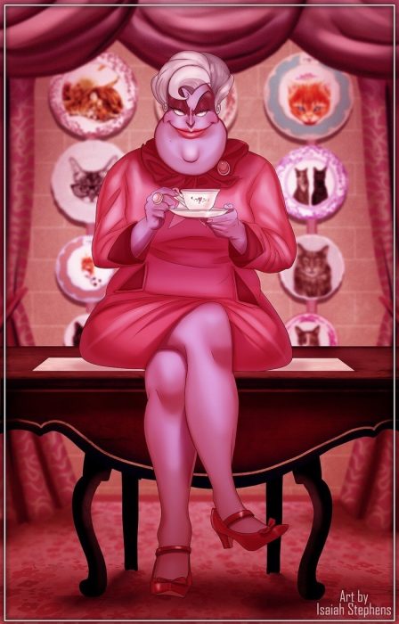 mujer rosa tomando té ilustración 