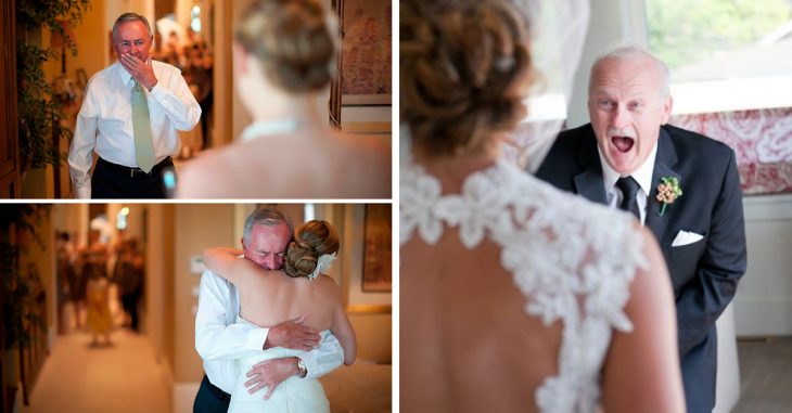 Imágenes de padres derramando lagrimas al ver a sus hijas vestidas de novias