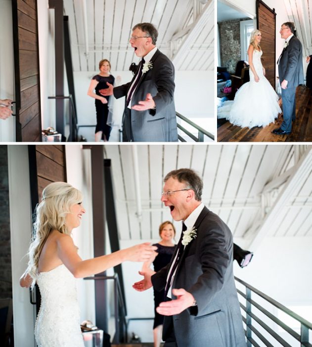 Padre llorando al ver a su hija vestida de novia por primera vez 