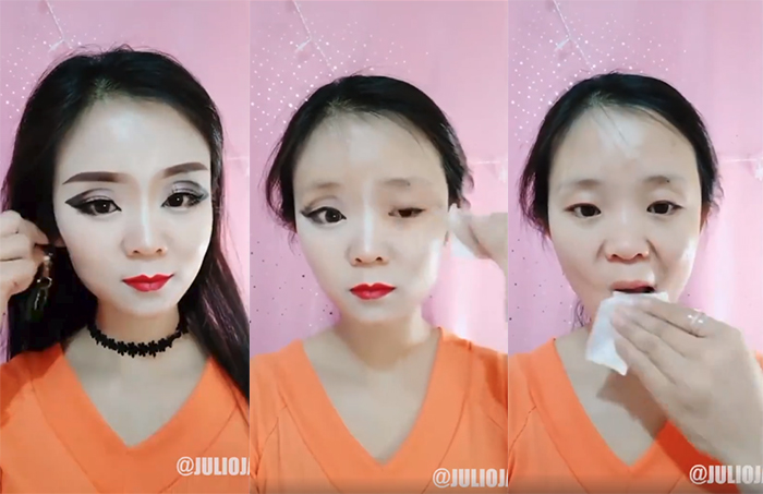 Transformacion con y sin maquillaje de chica koreana