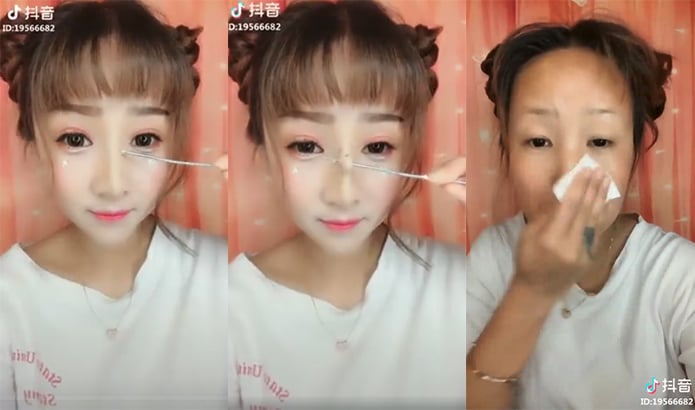 Transformacion con y sin maquillaje de chica koreana