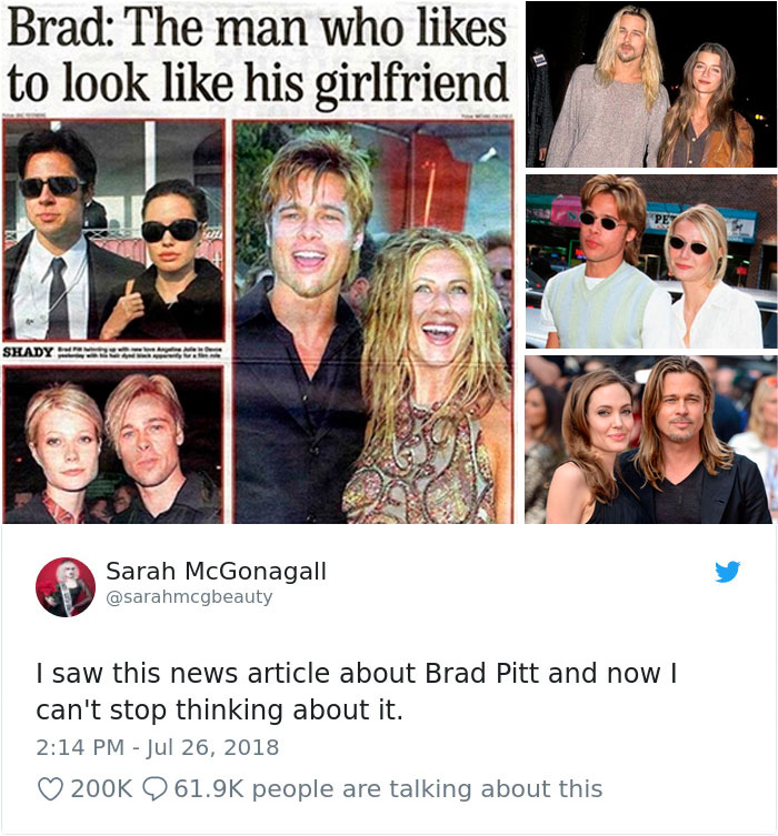 Articulo del periodico que dice que Brad Pitt comparte estilo con sus parejas