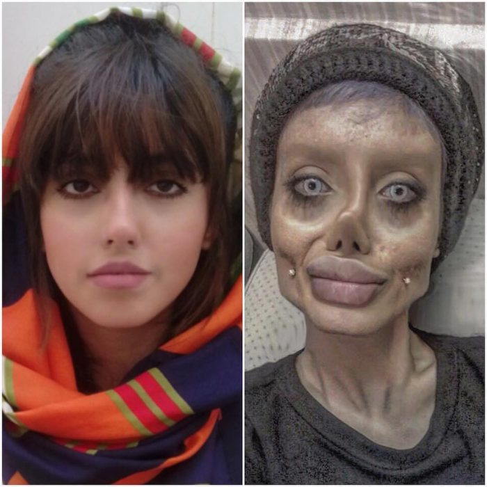 Sahar Tabar chica nombrada jolie zombie con su rostro al natural y caracterizada como angelina jolie
