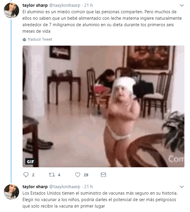 Comentario en twitter de una chica que explica las vacunas 