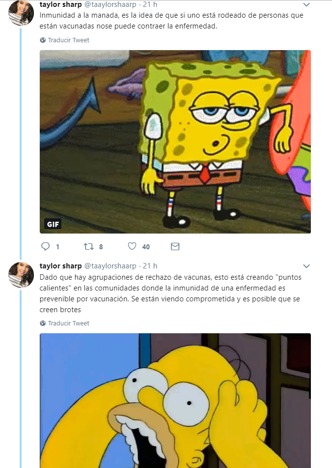 Comentario en twitter de una chica que explica las vacunas 