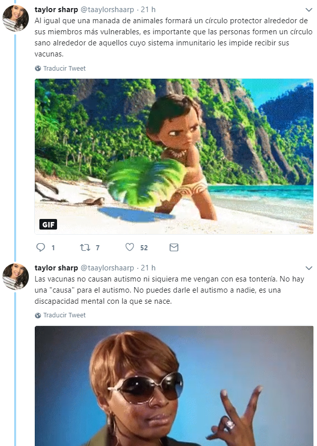 Comentario en twitter de una chica que explica las vacunas 