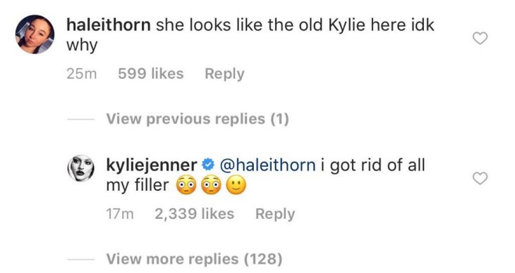 Respuesta de Kylie Jenner en Instagram sobre el relleno de sus labios 