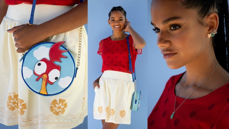 mujer morena con blusa roja y falda blanca 