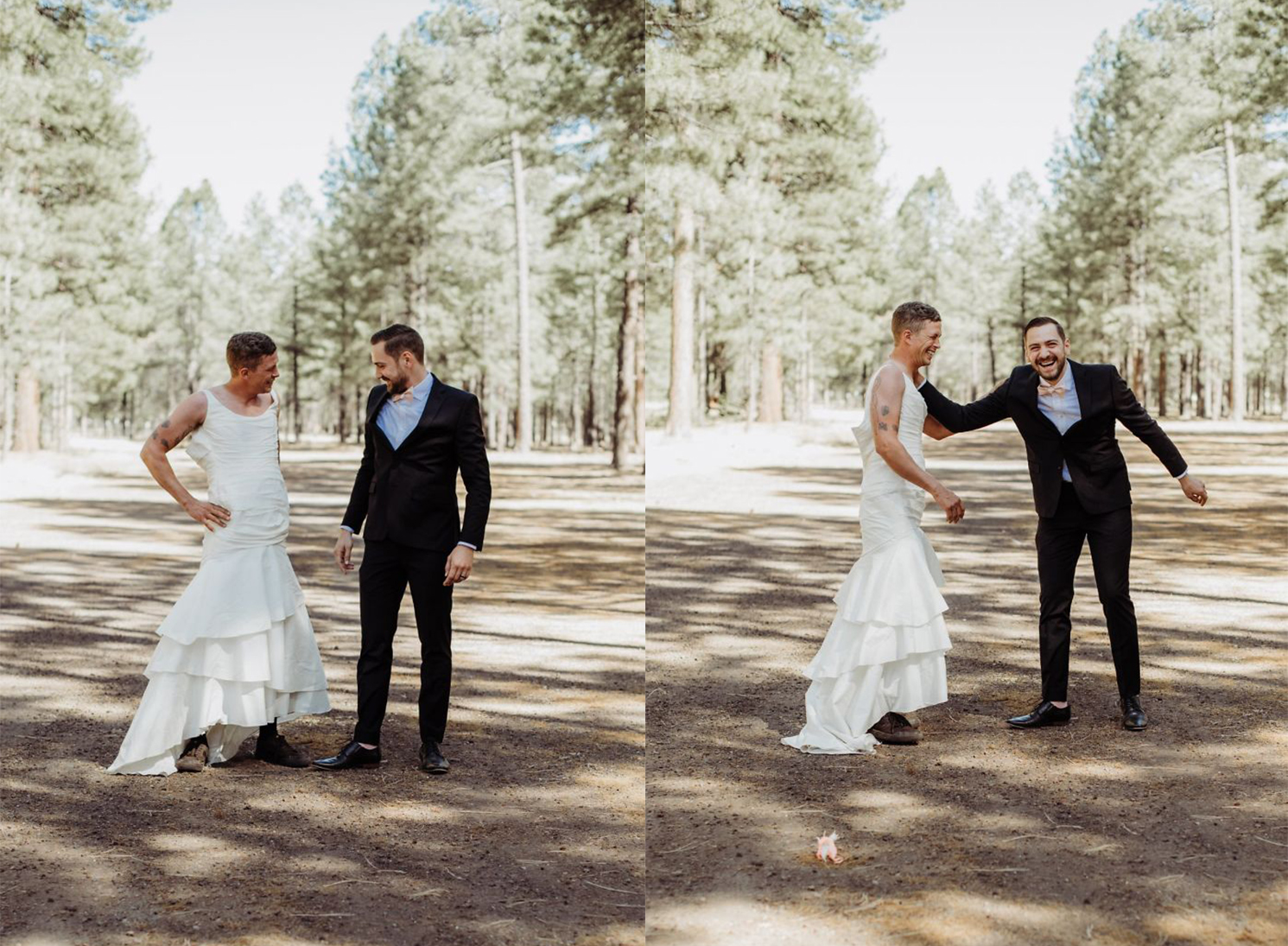 Novio y hermano de la novia posando en una sesión de fotos 