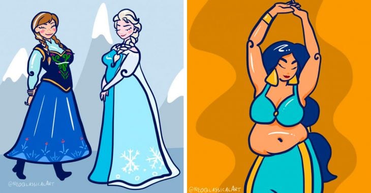 Esta artista dibujó princesas Disney de talla plus para promover el amor corporal