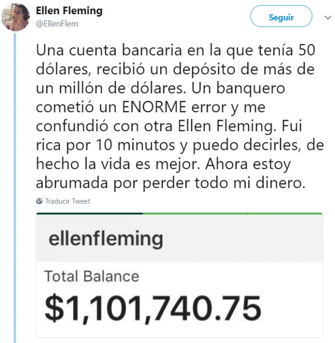 Comentarios en twitter de una chica que recibió un millón de dólares