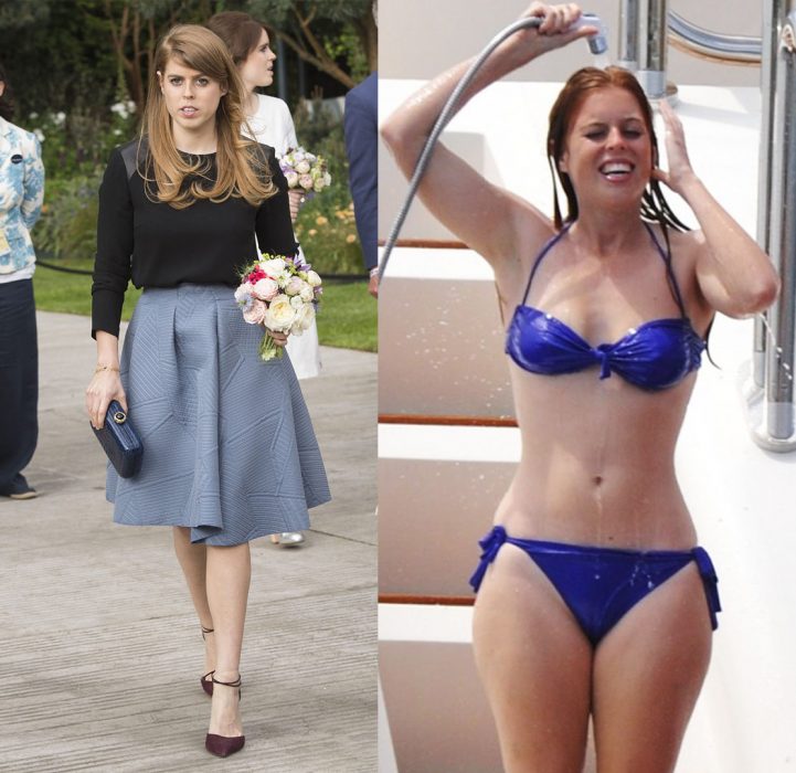 Princesa luciendo un estilo normal versus como se ve en bikini 