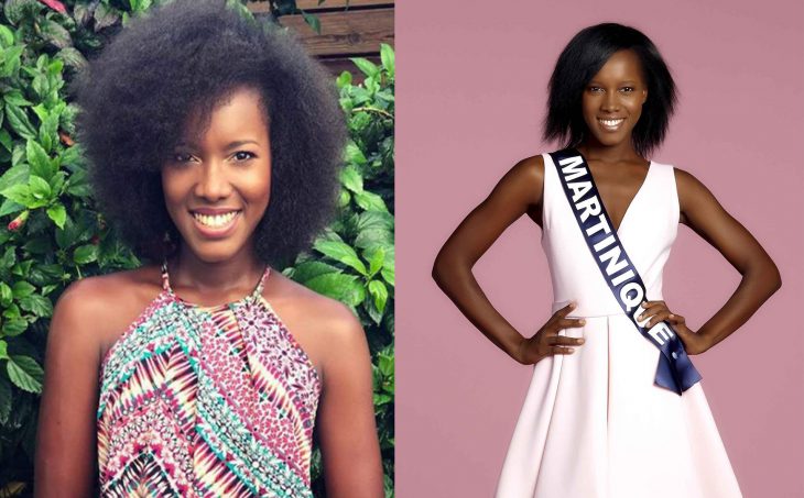 Competidora de miss francia con el cabello afro y lasio