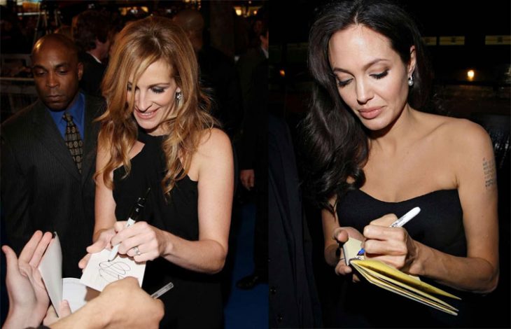 ANGELINA JOLIE ESCRIBIENDO CON LA ZURDA 