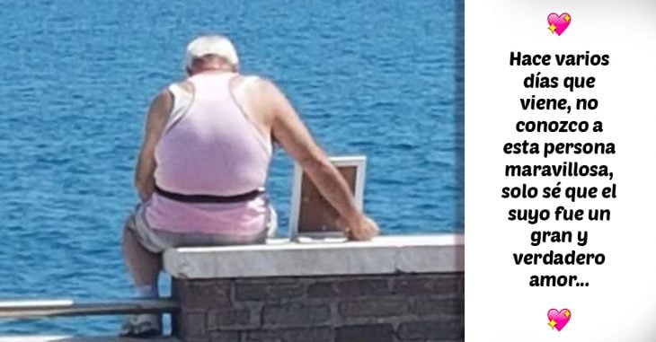 Desde hace años este hombre lleva una imagen de su esposa al mar