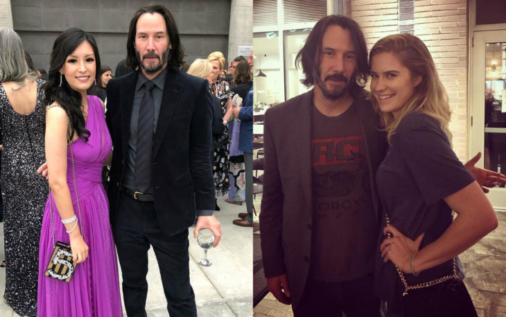 Keanu Reeves posando junto a sus fans a quienes evita tocar