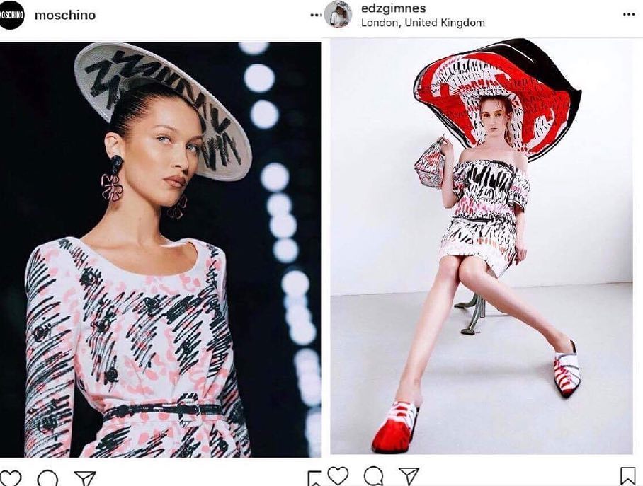 Comparación de diseños de una chica y moschino