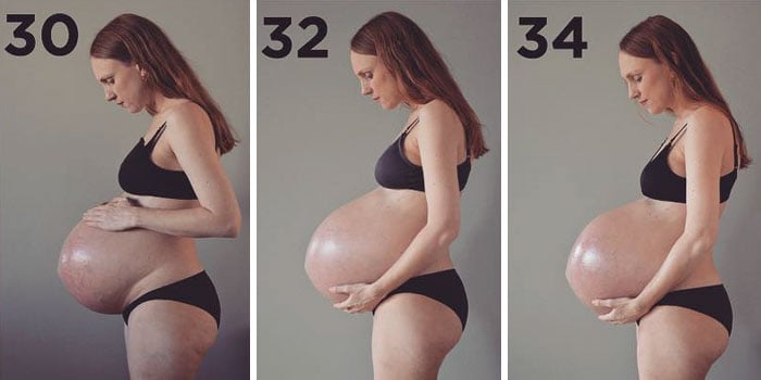 Línea del timpo del progreso de embarazo de una mujer 