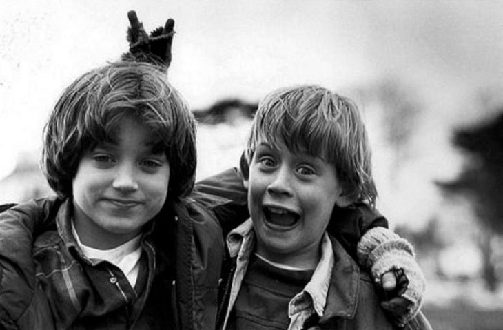 Elijah Wood y Macaulay Culkin durante la grabación de El ángel malvado en 1993