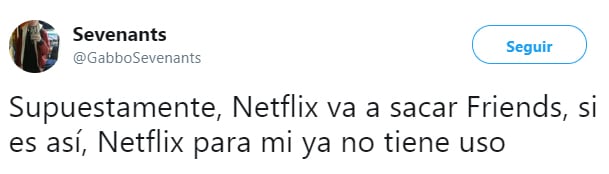 Comentarios de usuarios de twitter sobre la salida de Friends de Netflix 