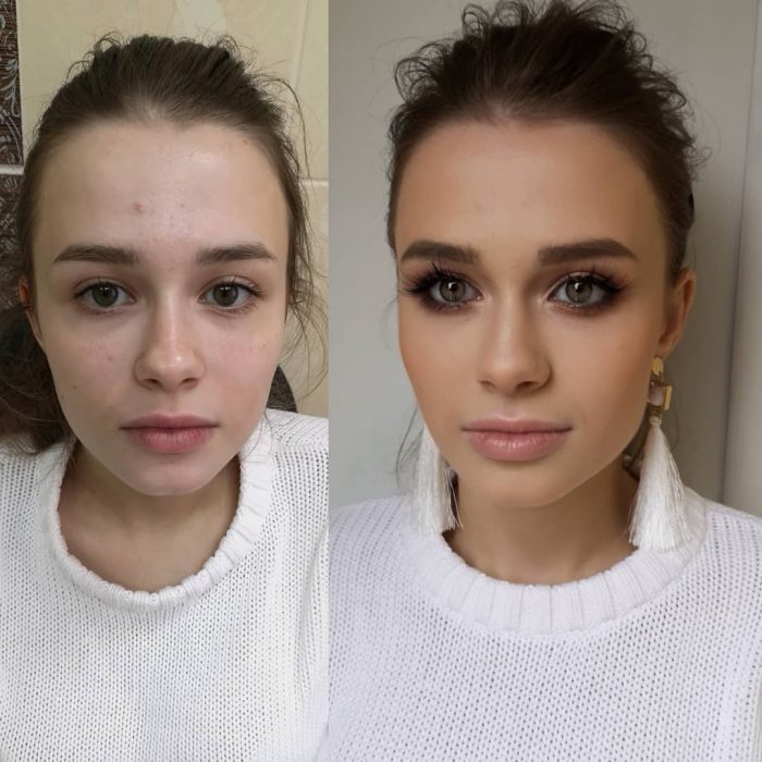 Chicas antes y después de cambiar su rostro con maquillaje 