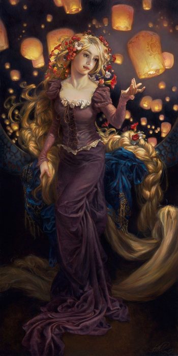 Pintura al óleo de rapunzel 