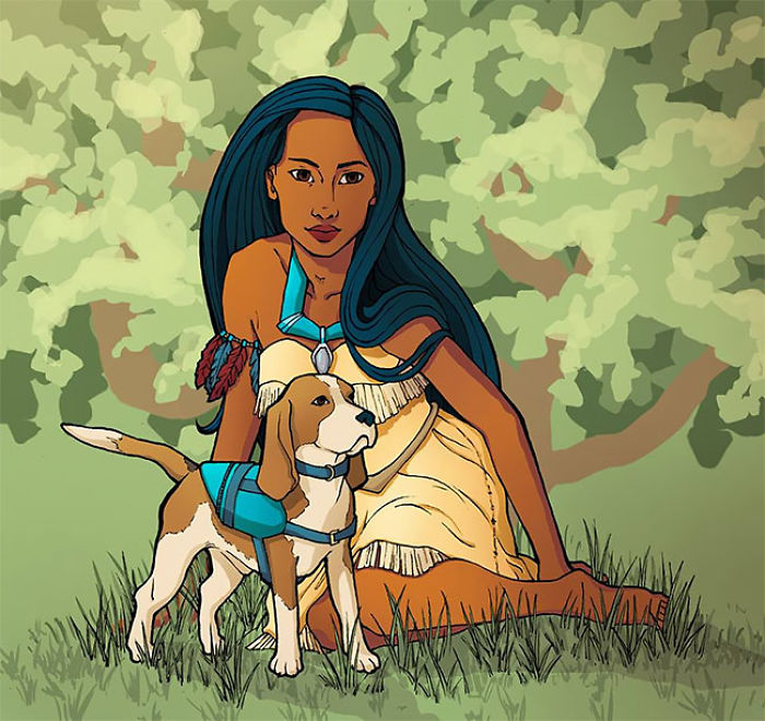 Princesas de Disney ilustradas con ayuda de perros guía