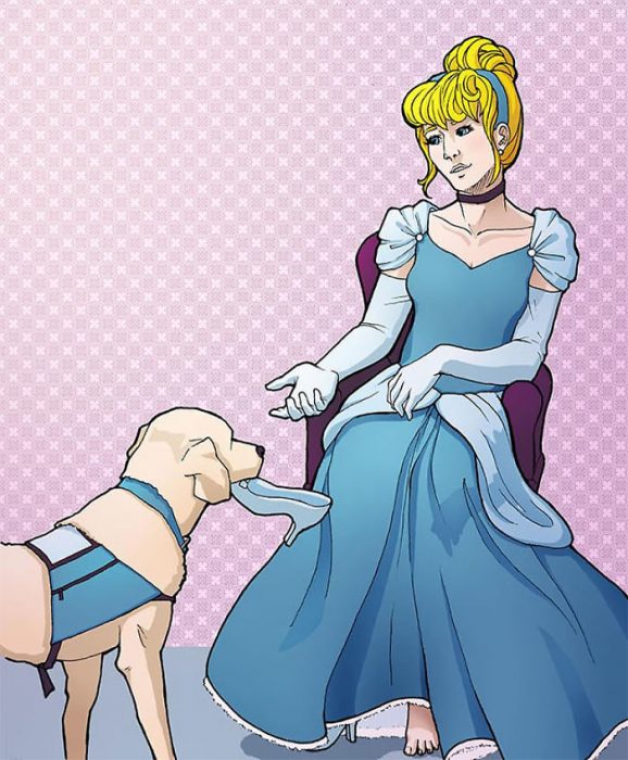 Princesas de Disney ilustradas con ayuda de perros guía