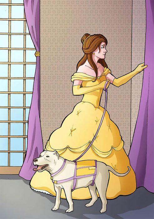 Princesas de Disney ilustradas con ayuda de perros guía