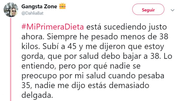 Comentarios en Twitter de mujeres que fueron presionadas para hacer una dieta cuando eran niñas